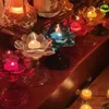 2PCSキャンドルホルダーマルチカラーガラスランプホルダー仏教のキャンドル背の高いカップエンボス加工ロマンチックな花キャンドルスティックチベット仏テーブルデコレーション