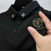 Herr t-shirts lyxisis silkpolo skjortor kortärmade lapel t-shirts 2023 sommartrend heta borrning utsökt broderi casual män kläder t240126