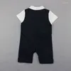 Kläderuppsättningar för Borns Baby Boy Rompers Formella gentleman Bröllop och festkläder kostymer Kort ärmhattpojkar Jumpsuit