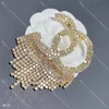 Luxury Golden Tassel Brosches Double Letter Diamond Tassel Brosches Women Pin