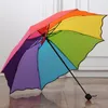 200 pz / lotto Nuovo colorato tre pieghevoli falbala arcobaleno piovoso ombrello telescopico282V