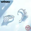 Örhängen Wostu 925 Sterling Silver Classical Square Cut Cubic Zirconia Wedding Hoop örhängen för kvinnor AAA Clear CZ Dingle Hook Earring