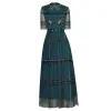 Designer Runway Spring Summer New Women'S Fashion Party Luxuy Unique Embroidery Mesh Vintage Elegant High Quality Midi Dress