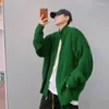 Camisolas masculinas de malha camisola masculina cor sólida simples cardigan roupas verde zíper jaqueta zip-up colarinho casaco rua estilo coreano aquecido