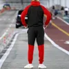 Męskie dresy jesienne i zimowe garnitur swobodny kolor kontrastowe spodnie z kapturem dwuczęściowy zestaw fitness biegający na zewnątrz