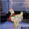 Colliers de chien Laisses Poulet lumineux avec écharpe Décoration de vacances LED Décorations extérieures de Noël Ornements en métal Lumière de Noël Cour F Ot4Fg