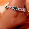 Strass Cheville Vert Amour Cheville En Gros pour Femmes Hommes Bracelet Hip Hop Coeur Lien Cubain Super Épais Bling Cheville Bijoux 240125