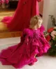 Girl Dresses Long Sleeves Flower Dress For Wedding Puffy Bow With Train Feather Princess Birthday Pageant Toddler Baby Prom Gowns