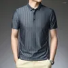 Polos para hombres 2024 Primavera Suelta Juventud Negocios Caballero Camisa Cuello Camiseta Manga corta Polo Casual Rayado