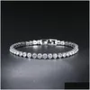 Bracelet de tennis Femmes Hommes Bleu Émeraude Rose Zircone Cubique Hiphop Sier Plaqué Or Bijoux Diamant Une Rangée Hip Hop 4Mm Cristal Goutte D Ot0Zl