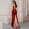 2024 Sexy Bordeaux Kant Tule Avondfeest Jurk Zeemeermin Illusie V-hals Side Split Prom Formele Toga Robe De Soiree vestidos De Noche