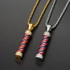 Hip Hop Iced Out Barber Pole Lampe Pendant Collier pour femmes hommes 14K Chaînes en or jaune Hiphop American Jewelry