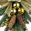 Fiori decorativi Bagliore dorato Scala natalizia Ghirlanda con effetti illuminanti Bowknot Pigna Abbellimenti Ghirlanda Aspirazione finestra