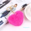 Pom Pom Keychain Pompom Anahtar Zinciri Kalp Top Anahtar Kilitleri Kabarık Sahte Sahte Tavşan Kürk Keleşim Anahtar Yüzük Kadın Çanta Takımları Moda Aksesuarları