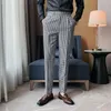 Men's Pants Long Li Mid-high Waist Slim-fit Plaid Trousers Light Luxury Wide Belt Slightly Small Straight Casual Trend