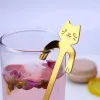 Colher de chá de café de aço inoxidável mini gato alça longa colher criativa ferramentas para beber utensílios de cozinha talheres atacado 0126