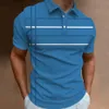 패션 비즈니스 스트라이프 프린트 폴로 셔츠 여름 짧은 소매 Tshirt 라인 패턴 탑 캐주얼 남자 폴로 셔츠 대형 크기 의류 240119