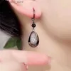 Stud 2024 New Fashion Trend Unique Design Exquisite Light Luxury Black Zircon Hollow Water Drop Earrings For Women Jewelry Party Gift Q240125