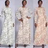 Ethnic Clothing Abayas For 2024 Fashion Women Muslim Floral Printed A-Linen Dresses Turkey Arabic Kaftan Islamic Party Gown Dubai Femme