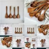 Utensils Cooking Handmade Natural Wood Tableware Wooden Spoon Tool Set Drop Delivery Home Garden Kitchen, Dining Bar Kitchen T Ot12o en