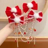 Hair Accessories Pearl Chain Tassel Red Bow Clip Fringe Year Plush Ball Hairpin Tang Suit