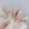 Накладные ногти телесного цвета розового цвета с блестящим декором, натуральные небьющиеся ногти, простая одежда для украшения ногтей своими руками