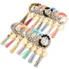 Bracelet à pampilles en cuir avec lettres entrelacées colorées, porte-clés en perles de Silicone, disque en bois vierge, 2024