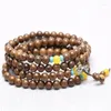 Filo 108 perline di legno Mala Bracciale da uomo Argento tibetano Buddista Meditazione Yoga Rosario per donne Gioielli di preghiera