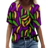 T-shirt da donna Casual elegante scollo a V con stampa di carnevale Top a manica corta da donna Top larghi