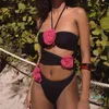Женский купальный костюм, женский купальник с 3D цветами, ажурный купальник для аквапарков, серфинга, пляжная одежда, бикини