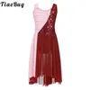 Stage Wear Kids Girls Sleeveless Sequins Ballet Lyrical Dance Dress Contrast Color Contemporary Gymnastics Leotard Clothes