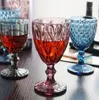 Verres à vin de 10oz, gobelet en verre coloré avec tige de 300ml, motif Vintage en relief, verres romantiques pour fête de mariage