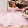 Girl Dresses Light Pink Flower Dress For Wedding Tulle 3d Applique Beading Fluffy Floor Length Child First Communion Ball Gowns