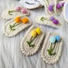 Accessoires pour cheveux, pinces à fleurs de tulipe tricotées pour enfants filles, jolie épingle à cheveux en laine au crochet, Clip à pression, couvre-chef doux