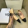 Chanells shoe c Channel Women Interlocking Dress Shoes Black Toe Strap Sandal Slingbacks Pumps Beige Color Mid Block Heels Office Mary Jane Zapatos Mujer Genuin