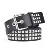 Belts 2024 Square Bead Rivet Belt Metal Pyramid Men And Women Punk Hardware Jeans Designer Woman