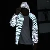 Vestes Femmes Couple Wear Femmes Automne BF Style Réfléchissant Lumière Lumineux Zebra Motif Stripe Veste À Capuche Harajuku Femme Casual Mince