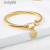 Bangle Titanium Steel Cable Wire Gold Color Love Heart Charm Bracelet with Hook Closure for Women Men Wedding Jewelry Z6hp QEDZ