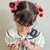 Accessori per capelli Fiocco di stoffa rosso ciliegia Clip per ragazze Nastro di pizzo scozzese Forcina a fragola Frangetta laterale Kawaii Barrettes Copricapo