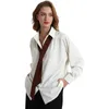 Spring Minimalist Long Sleeve Button Up Shirt Women Korean Style Solid Tie Oversize Shirts Blouse Loose Clothes Tops