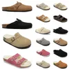 Burkin Stocks Bostons Clogs Designer Mens Dam Slippers Fur Slides Platform Winter Sandals Casual Beach Shoes Clog Sliders