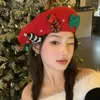 Ball Caps Christmas Hat Red Green Beret Female Winter Headwear Xmas Party Dress Up Year Gifts Sweet Girl Women Wool Tweed Cap