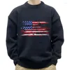 Herrtröjor Höstkläder stickad flagg Tryckt Pullover Tröja Luxury Vintage O Neck Lång ärm Big Size Casual Premium kläder