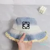 Chapeau seau en Denim pour femmes et hommes, chapeau de pêcheur à pompon de styliste, couleur contrastée, casquettes de vacances, chapeau brodé