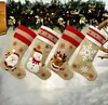 Big Christmas Stocking Burlap Canvas Santa Snowman Reindeer Cuff Stockings Presentväskor för Xmas Holiday Party Decor SN951