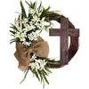 Fiori decorativi 1 pz Pasqua Croce Ghirlanda Giardino di casa Puntelli per feste Matrimoni e feste Legno 35 cm Piante verdi artificiali Panno