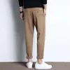 Trajes para hombre, pantalones de lana informales clásicos de otoño e invierno, moda de negocios, pantalones de corte Regular, rectos de cintura alta, 2024