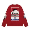 Rhude Sweater Designer Original Qualidade Womens Sweaters High Street Sunset Jacquard Carta Redondo Neck Knitwear Solto Casual Mens e Womens Top