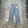 Kvinnor Jeans Designer Classic Long Pants tvättade och malt vit hög midja Löst löst avslappnat brev präglad tidig vårstil