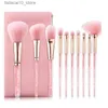 Makeup szczotki 10pcs różowy krystalicznie uchwyt profesjonalny makijaż szczotki miękkie miękkie syntetyczne włosy Blush Foundation Bending Beauty Makeup pędzel Q240126